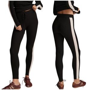 Varley Black White Panel Aiden Ribbed Knit Leggings Medium